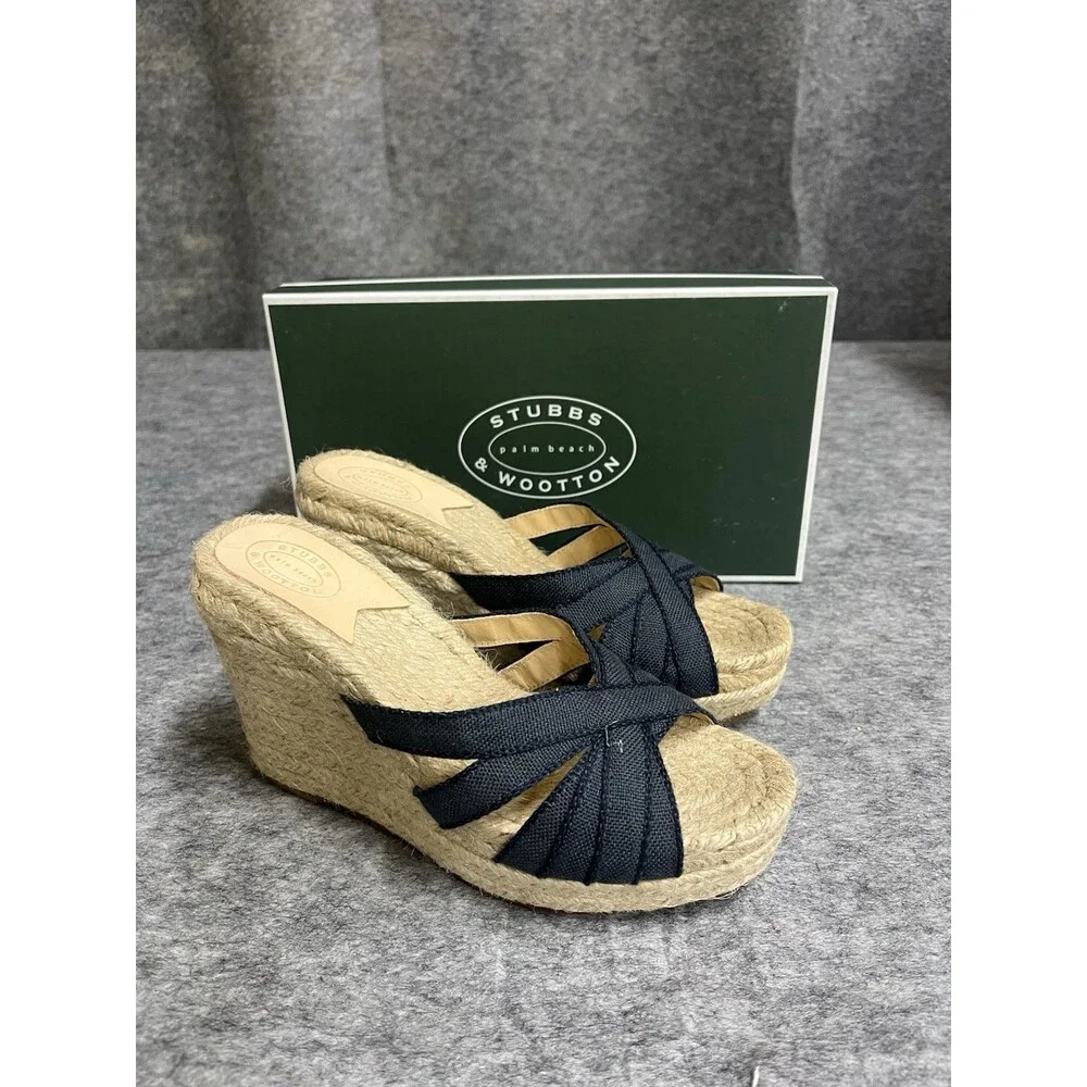 Stubbs Wooton Sandals Womens 10 Indigo Grace Espadrilles Wedges Rib Open Toe